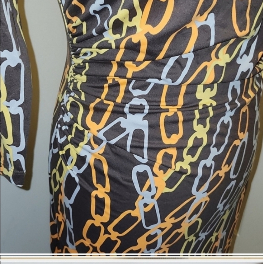 J. McLaughlin midi sheath dress chain pattern strechy career Catalina cloth - Picture 3 of 8